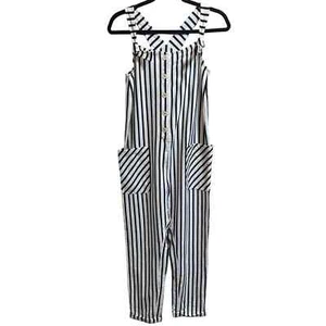 Crewcuts Everyday Girls Striped Romper Overall Front Pockets Sz 16 - Picture 1 of 9