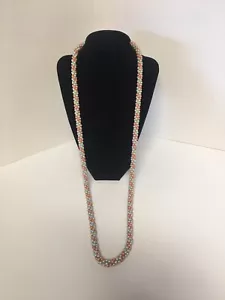 Vintage Tiny Pearl Braided Beads Peach And Grey / Blueish Tint Grey - Picture 1 of 4