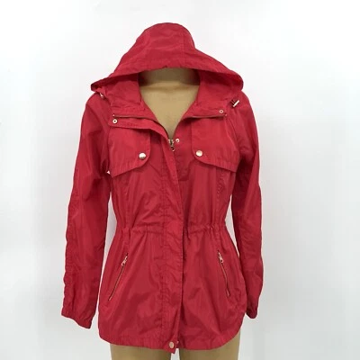 Cavalini  Medium 8/10 Jacket Red Gold Windbreaker Drawstring Waist Hoodie Womens - Image 1 of 4