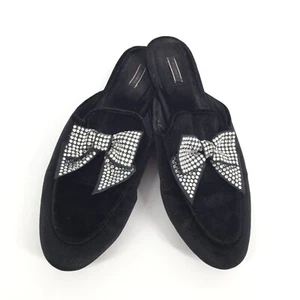 Victoria’s Secret Rhinestone Bow Toe Slippers Medium Womens Black Mules M VS - Picture 1 of 9