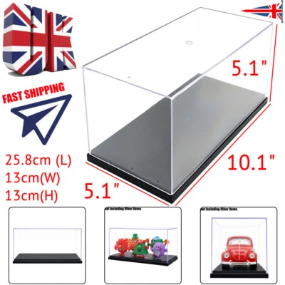 UK Clear Display Box Acrylic Case Plastic Base Protection Toy Dustproof 26x13x13 - Image 1 of 4