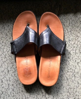 Sandalias tanga mujer GENTLE SOUL de cuero negro talla 9-1/2 M Foto 1 de 4