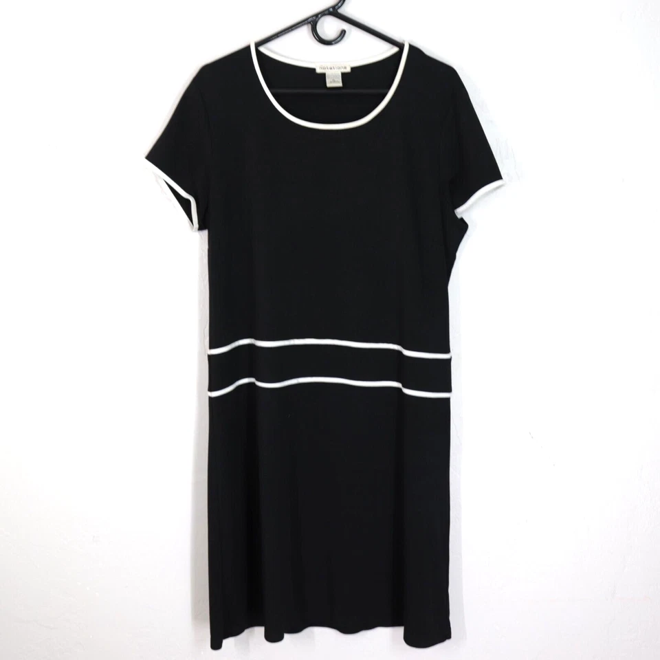 Vestido De Colección Notaciones Cambio XL Negro Blanco Borde Elastizado Cuello Redondo Manga Corta Foto 1 de 4