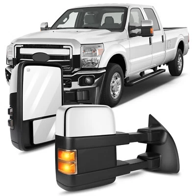 Par de espejos laterales de señal LED con calefacción + alimentación de remolque para 08-2016 F350 Super Duty cromados Foto 1 de 4