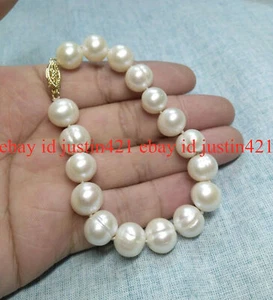 HUGE 12-13MM SOUTH SEA WHITE BAROQUE PEARL BRACELET 7.5-8" GOLD CLASP - Picture 1 of 4