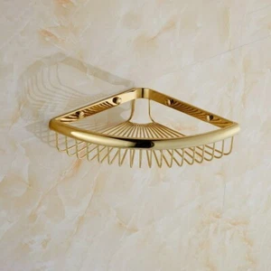 Luxury Gold Color Brass Wall Mounted Large Corner Shower Storage Basket Kba099 - Picture 1 of 7