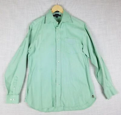 Camisa de vestir TOMMY HILFIGER para hombre a rayas verdes años 80 2 capas de algodón manga larga talla M Foto 1 de 3