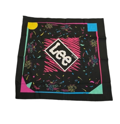 Винтажный Lee 80-х Бандана носовой платок неоновый напечатано психоделические планеты зодиака новый - Изображение 1 из 3