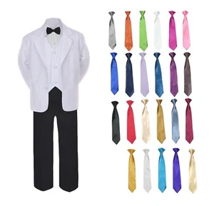 6pc Toddler Boy Teens Formal Black Pants White Wedding Suit Satin Necktie 4T-20 - Picture 1 of 25