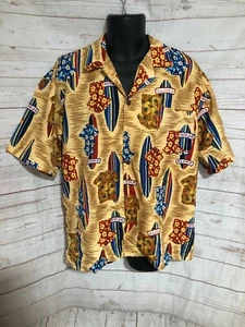 Montage Microfiber Men’s Hawaiian Shirt Button Front “Aloha” Light Brown Size L - Picture 1 of 5