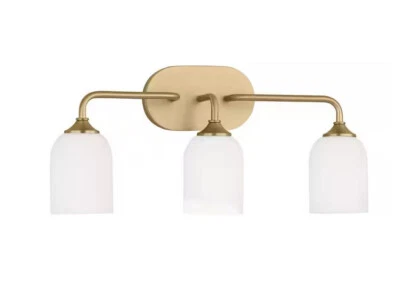 Luz de tocador de baño Emile grande 22" 3 luces bronce satinado con pantalla de vidrio grabado Foto 1 de 3