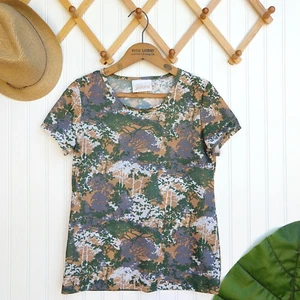 Vintage 70s Top Tee Size S Trees Botanical Green Hippie Jantzen Womens - Picture 1 of 7