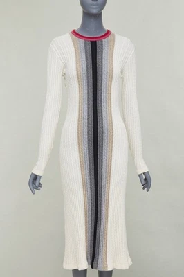Vestido de punto acanalado a rayas en bloques de color crema cachemir MARCO DE VINCENZO FR38 M Foto 1 de 4