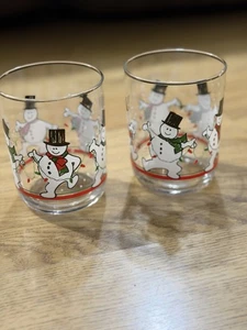 "Juego de 2 vasos vintage Libbey Dancing muñeco de nieve Lowball de 4-1/8"" de alto, Navidad" - Imagen 1 de 9