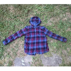 Eddie Bauer Womens Flannel Shirt Jacket Button Up Hooded Plaid Medium Fall Basic - Picture 1 of 8