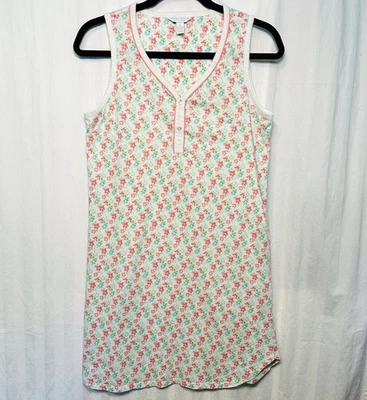 Camisón CHARTER CLUB talla M cuello en V sin mangas 100 % algodón blanco floral para mujer Foto 1 de 4