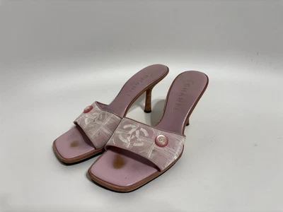 Tacones de lona Chanel rosa logotipo CC 37 de colección Foto 1 de 4