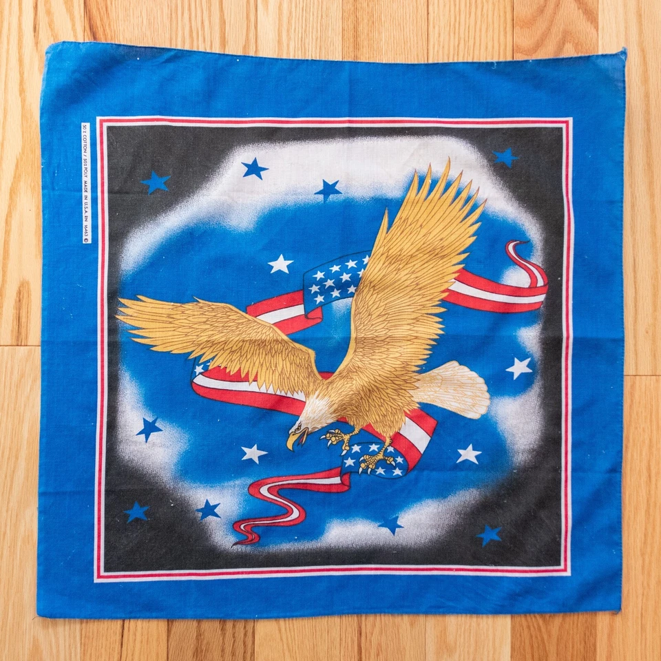 Pañuelo Bandana Águila Calva Bandera Americana Vintage Años 80 Hecho en EE. UU. 22" Foto 1 de 3