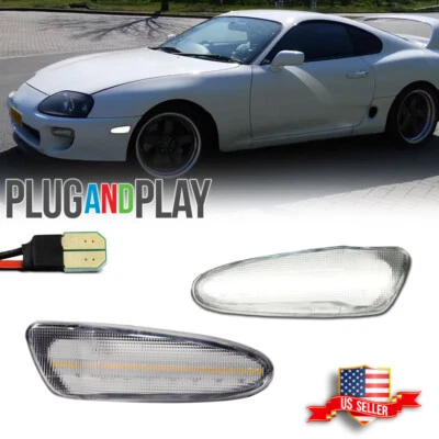 For 2000-2005 Toyota Celica Clear Lens White LED Front Bumper Side Marker Lights - Image 1 of 4