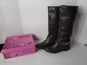 Reneeze Berry-01  Brown Riding Boots w Gold Hardware Fur Lined Size 9 NIB - Picture 1 of 11