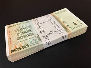 Zimbabwe 100 x 20 Billion Dollars 2008 - Pick- 86 - Bundle 100 PCS USED