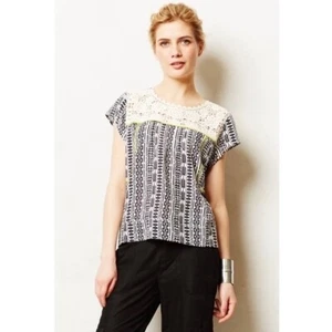 Anthropologie TINY Plein Air Geometric Print Crochet Lace Top Black White Medium - Picture 1 of 14