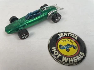 HOT WHEELS RED LINE INDY EAGLE GREEN w BUTTON - Picture 1 of 8