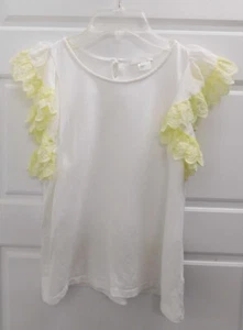 CHLOE White Broderie Anglaise Yellow Lace Shortleeve Size 14 XS - Picture 1 of 5