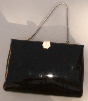 Bolso de charol genuino Rockabilly vintage años 60 INGBER cierre Lucite pin up Foto 1 de 4