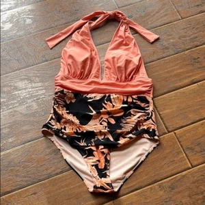 Floral Halter One-Piece Swimsuit - Picture 1 of 6