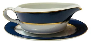 Mikasa Cathy Hardwick Royal Cobalt L6058 Gold Rim Gravy Boat 2 Piece Japan - Picture 1 of 7