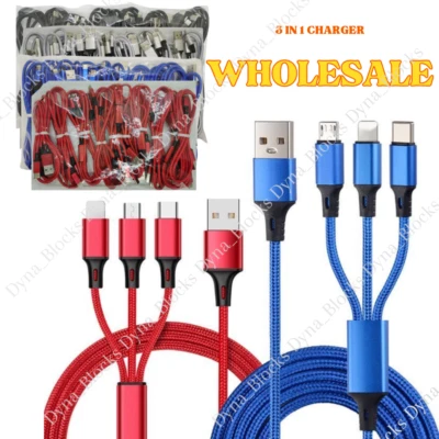 3 in 1 Fast USB Charging Cable Universal Multi Function Phone Charger Cord Lot - Image 1 of 4