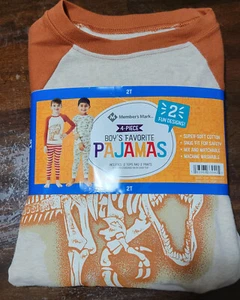 New Member's Mark Boy’s 4 Piece Pajama Set Long Sleeve & Pant Dinosaur Brown 2T - Picture 1 of 1