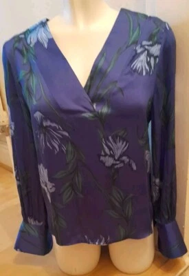 Marks and Spencer Collection Indigo Floral Blouse   Silky Blue - Size 6  - Image 1 of 4