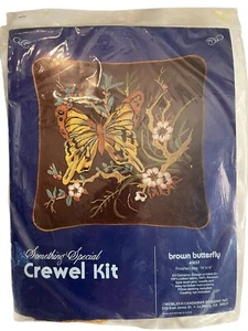Boho Vtg Something Special Crewel Kit Brown Butterfly Picture Kit #40037 14x14 - Picture 1 of 3