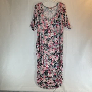 Motherhood Damen Blumenmuster gerruchtet Kleid Bodycon rosa Umstandsmode kurzärmelig XL - Bild 1 von 13