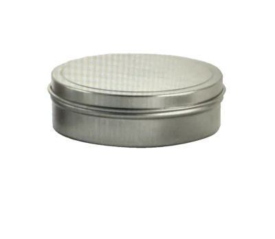 3 oz Round Flat Metal Tins with Rolled Edge Covers - 144 in case  SKS - Image 1 of 4