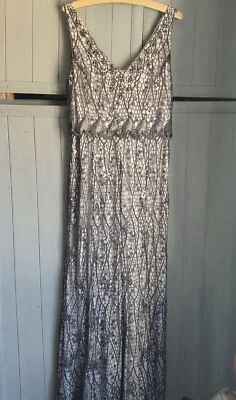 Phase Eight Collection Long Dress Sz 14 Pewter Silver Spiderweb Lace Gems Cruise - Image 1 of 4