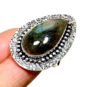 Labradorite Gemstone Handmade Gift Jewelry Ring Size 8.5 Y590