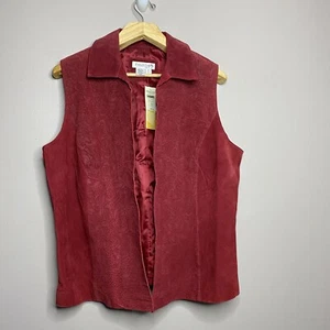 Coldwater Creek Red Vest Tooled Suede Leather Open Front Women’s Size 2X - Picture 1 of 14