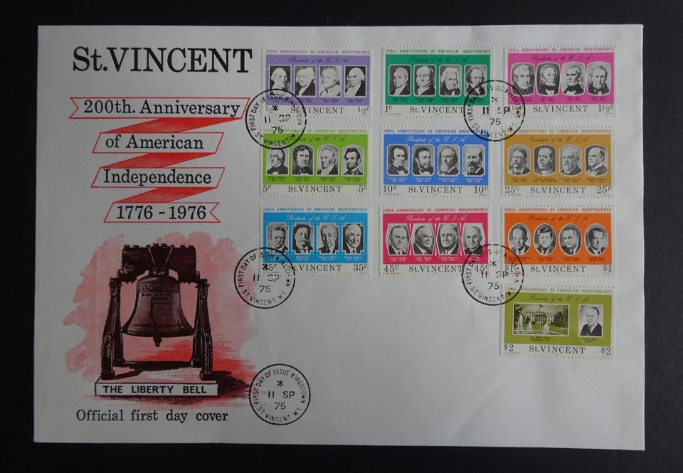 San Vicente Aniversario de la Independencia Americana Grande FDC con fecha 1975 Foto 1 de 1