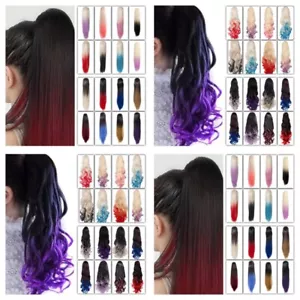 Ponytail Ombre Hairpiece Long Straight Curly Koko Claw Clip & Drawstring Fit - Picture 1 of 59