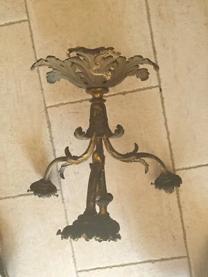 LUSTRE BRONZE ANCIEN 1900 A 4 FEUX DS JUS HAUTEUR 37 CM FEUILLES D ACANTHE  - Photo 1/4