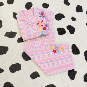 Victorias Secret Size Medium Y2K Rare Vintage Striped PJ Pajama 2 Piece Logo Set - Picture 1 of 17