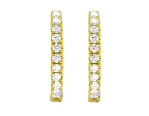 18K Yellow Gold Genuine Diamond Ladies Mini Huggie Hoop Earrings 1/2 CT 10MM
