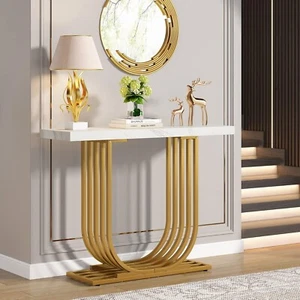 Faux Marble Console Table 39Inch U-Shaped Base for Entryway or Sofa - Picture 1 of 3