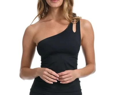 La Blanca Island Goddess One-Shoulder Tankini Swim Top, Black, 6 - Image 1 of 4
