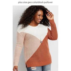 Maurices Women's Geometric ColorBlock Knit Pullover Sweater Sz 1 Grandmacore - Picture 1 of 9
