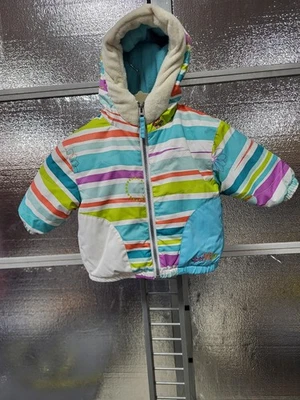 Obermeyer 0-6 Mo Infant Winter Jacket - Hood - Cute Stripes - Designs -Zipper - Image 1 of 4