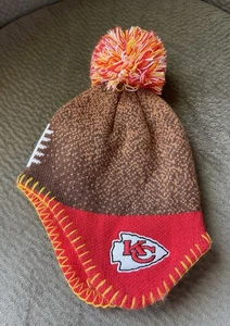 NFL Infant Kansas City Chiefs Brown Red Football Knit Hat W/ Pom Stocking Cap - Picture 1 of 10